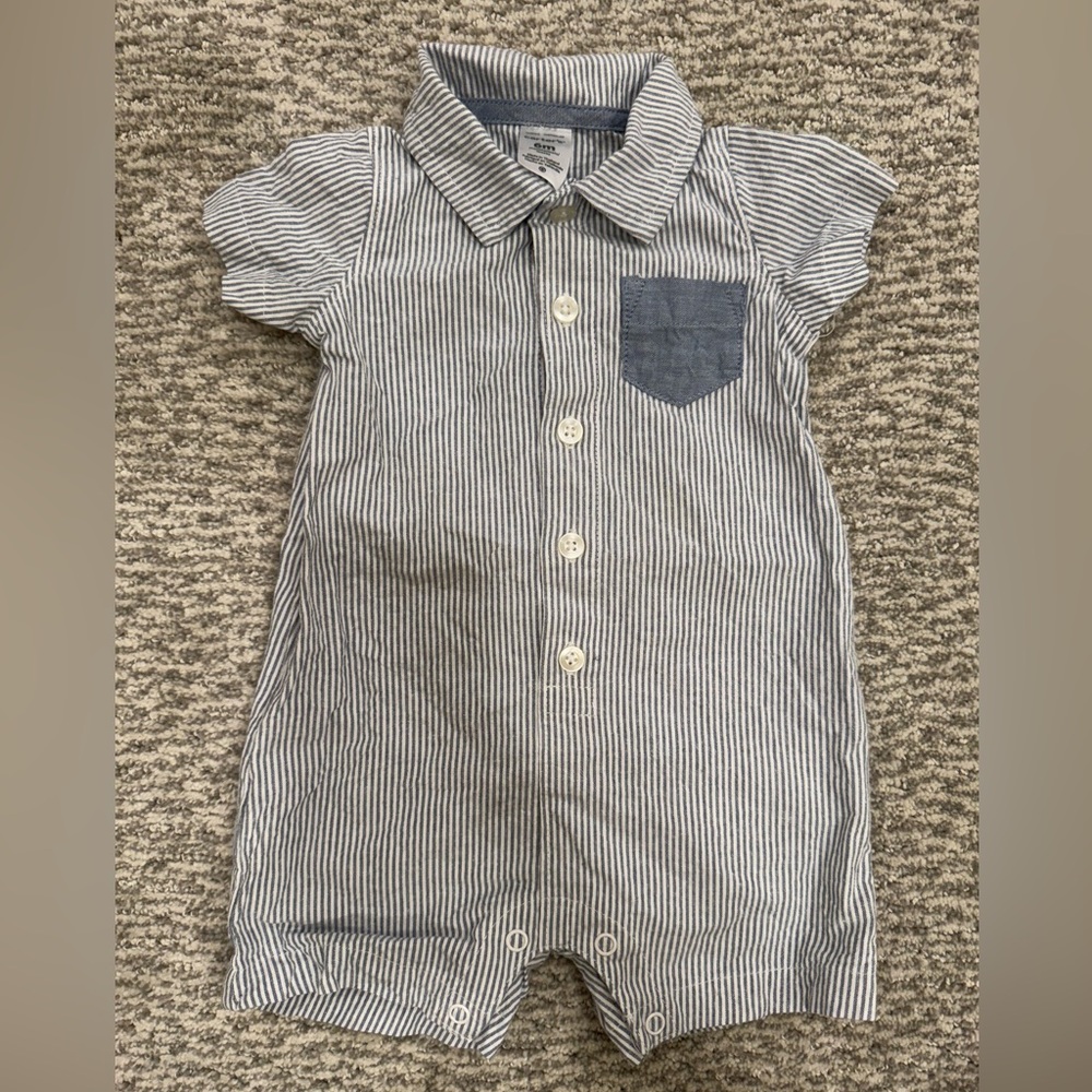 CARTERS Striped Baby Romper with Pocket EXCELLENT condition sz 6M
